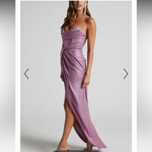 ShowPo ADRIE MIDI DRESS - STRAPLESS CORSET BODICE DRESS IN PINK 14 NWT